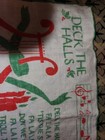Vintage Linen Tea Towel Deck The Halls Christmas Holiday Harp 1950s 16  X 11 