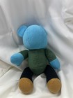 Vintage Blue Teddy Bear Plush Stuffed Animal Toy Green Jacket Suit Cute Doll