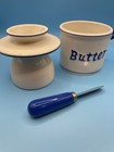 L Tremaine Butter Bell Crock White blue Parisian Collection