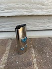 Vintage Cigarette Cigar Lighter Case Silver Hearts Cover  Turquoise Sleeve Bic