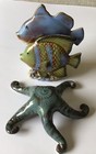 Lot Of 2 Ceramic Starfish 5      Fish Pair Swimming Figurines 4 5    Tall Blue Green