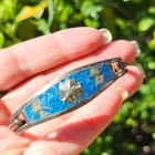 Vintage Alpaca Silver Abalone Crushed Stone Inlay Hinged Bangle Bracelet Blue