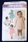 Vtg 1970s Simplicity 7945 Tucked Dress Coat Bonnet Hat Sewing Pattern Toddler 1