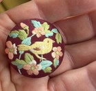 Hallmark 1985 Hand Stitched Embroidered Brooch Pin Burgundy Velvet Vtg