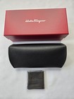 Salvatore Ferragamo Med Black Textured Sunglass Case W Red Box   Cleaning Cloth