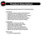 Computer Privacy Screen Protector 19 5  16 9 Anti-glare Filter