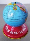 Vintage World Bank Metal Globe Bank  Tin Litho World Globe Coin Bank