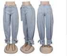 New Women Denim Retro Ripped Jeans Cross Hip Hop Loose Casual Trousers Pants