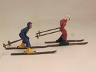2 Vintage Lead Metal Barclay Winter Skiers Man And Woman 