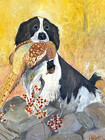 Springer Hunting Dog With Pheasant Oil Painting By Mima Gillespie  9 3 4  X 12