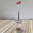 Vintage Pamco Food Nut Chopper 1 1 2 C Glass W  Handle Measure Red Wooden Handle