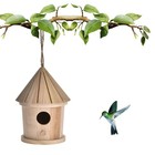 Wooden Bird House Bird Nest Hanging Robin Feeding Small Wild Nesting Feeder Box