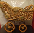 Antique Victorian Wicker   Rattan Baby Buggy Pram Stroller 1800 s Doll Carriage