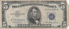 1953 Five Dollar Blue Seal Note Silver Certificate Old Us Bill  5 Free Shipping