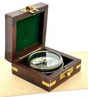 Maritime Treasures Brass Compass With Wooden Box Vintage Style Collectible Gift