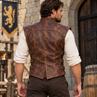 Mens Medieval Sheepskin Leather Vest Brown Renaissance Viking Larp Costume