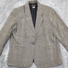Vintage Requirements Blazer Women 14 Petite Black Cream Plaid Wool Single Button