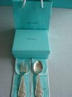 Tiffany Sterling Silver   Baby Spoon Fork Set  farm Animals mint  Box pouch bag