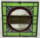 Antique Leaded Slag   Stained Glass Window  moritz Weiss  Iron Frame 23 25x 23 5