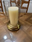 2 Pottery Barn Brass And Glass Hurricane Candle Holders  12in Tall