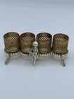 Vtg Vanity Sam Fink Sf Gold silver Toned Filigree 4 Tube Lipstick Holder Cherub