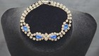 Vintage Blue Rhinestone Bracelet Sapphire Color Clear Crystal Silver Tone
