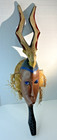 Hand Carved Multi-color Wood African Tribal Mask Gazelle On Top   Handle 27 X 7 