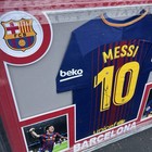 Lionel Messi Signed Framed Barcelona Jersey Autographed Coa 34   x42   