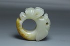 Chinese Antique Old Hetian Jade Hand-carved Pig Dragon Thumb Ring Statues
