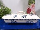 Rare Antique Flow Blue Porcelain Razor Toiletry Box C1800s Toothbrush Set     d 
