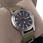 Bulova Military Hack 98a255 Black Dial Green Leather Strap Automatic Men s Watch