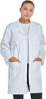 Womens Medical Lab Coat Three Pocket Long Sleeve Button Front White   Polyester 