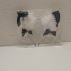 Faux Fur Cat Ears Headband White black With Bows   Bells  One Size Unisex