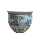 Vintage Oriental 18 Arhats Graphic Porcelain Round Pot Planter Gb615