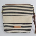 Fossil Zb7232 Canvas Crossbody Purse Leather Trim Strap black Stripes key tassel