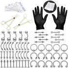 84pcs Self Piercing Kit Belly Tongue Ring Lip Eyebrow Nose Studs Barbell Jewelry