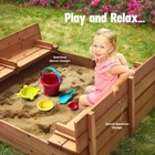 Large Wooden Kids Sandbox With Lid - Foldable Bench Seats  Cedar Wood