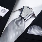 Silk Ties For Men Silver Grey Necktie Pocket Square Cufflinks Set With Tie Ac   