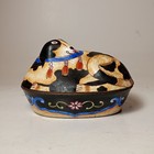 Vintage Canton Copper Enamel Dog Trinket Box Cloisonn  