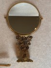 Vintage Vanity Mirror Ornate Rose Floral Brass Gold Plated Antique Scrolls