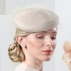 Designer Straw Wedding Fascinator With Detachable Veil   Champagne Church Hat