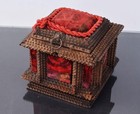 Antique Tramp Art Jewlery Or Sewing Box With Pin Cushion 19th Century