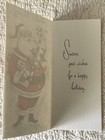 Unused Christmas Santa Hold Candy Cane Presents Vtg Paper Greeting Card 1950s