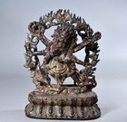 Antique Tibetan Gilded Mahakala Statue - 8  Heavy Cast Bronze Dharma Protector