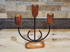 Mid-century Modern Candelabra   Crafted From Teak Wood And Metal 