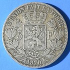 1870 Belgium 5 Francs Large Silver Crown