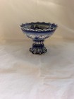 Vintage Gzhel Porcelain Pedestal Bowl Blue White Hand Painted Signed N Zimina