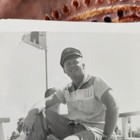 Vintage 1950s Black   White Snapshot Photo Handsome Man Sailor Hat Beach