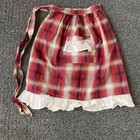 Vtg Red Plaid Half Apron Pocket White Ruffle Christmas Cocktails Holiday Hostess