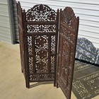 Antique India Pierced Hand Carved Inlaid Teak 3-panel Room Divider                 